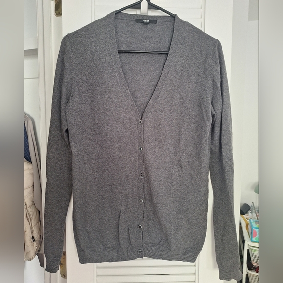 Uniqlo Womens Size Medium Grey Cotton Cashmere Cardigan - Picture 1 of 3